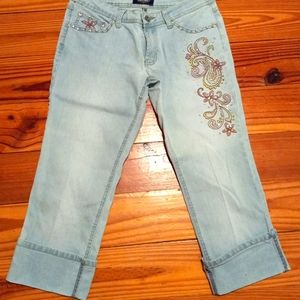 Bejeweled jean crop pants
